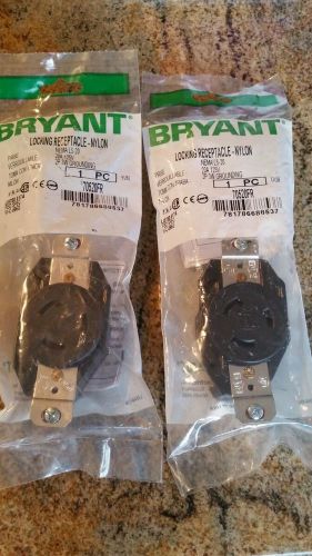 Lot of 2-bryant locking receptacle nema l5-20, 20a 125v 70520fr nylon hubbell for sale