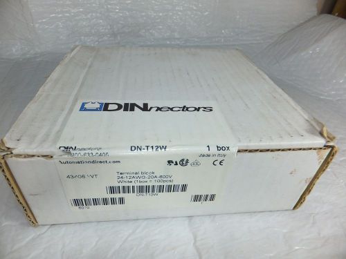 100 new DINnector single-level terminal block, 24-12AWG white 20A 600V DN-T12W