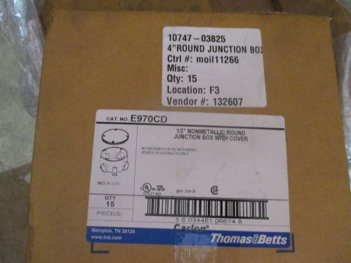 15 PC NEW NON METALIC 4 INCH ROUND JUNCCTION BOX W/COVER E970CD, 1/2&#034;