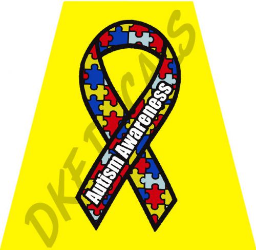 Reflective Helmet Tetrahedron, Yellow with Autism Awareness Puzzle Ribbon Logo