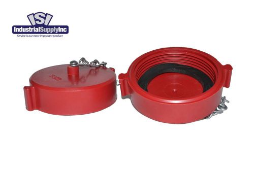 2pk 2-1/2” NST(F) Polycarbonate Red Fire Hose Hydrant Cap and Chain