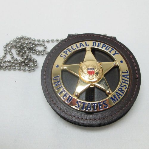 BROWN Leather: USMS US MARSHAL Badge Holder(CUSTOM) 30&#034; chain included