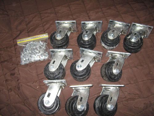 10 Heavy Duty Swival Casters 4 x 2 inch, With Hardware