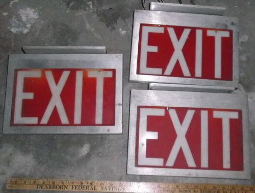 3 vintage lighted exit sign aluminum frame miller red for sale