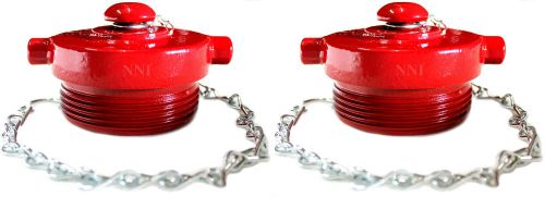 2 Pack - 2-1/2&#034; NST Fire Hose - Hydrant Plug with Chain, Cast Iron, Painted Red