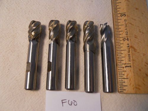 5 new 3/8&#034; shank hss end mills. 4 fl. 3/8&#034; slightly under / over sized usa f60 for sale