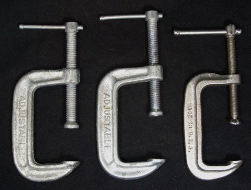 Lot of 3 2&#034; C Clamps 1420-2 Adjustable  USA Woodworking Metalworking Tools