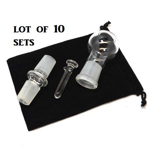LOT OF 10 SETS OF 18MM GLASS DOME SET 18MM DOME 18MM MALE CONECTOR &amp; NAIL