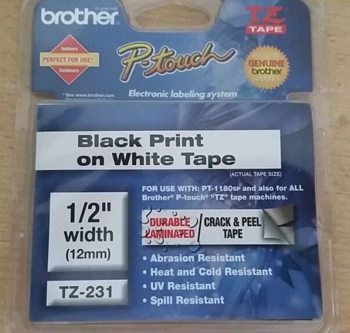 Brother p-touch tz-231 black on white label tape / ptouch tz231 for sale