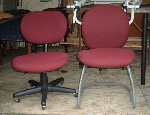 Two for 0ne Red upholstered Office side chair &amp; desk chairwith rollers,beautiful