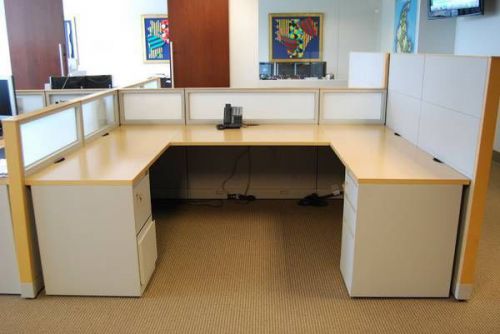 Steelcase Customized Multiple Desk Unit- 5 Desk Configuration with File Cabinets