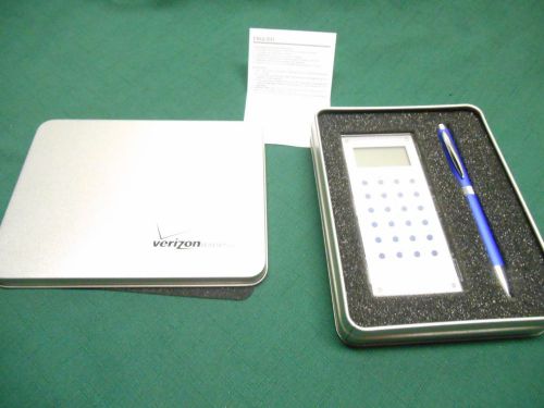 VERIZON WIRELESS Boxed Pen and Calculator/World Clock Gift Tin  ~  Desk Set