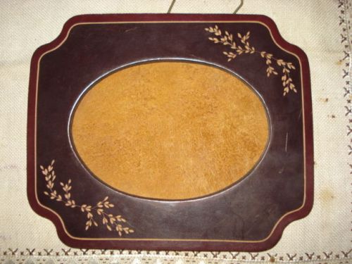 VINTAGE OLD HANDMADE OVAL LEATHER PICTURE/PHOTO FRAME  9 1/2&#034; MARKED