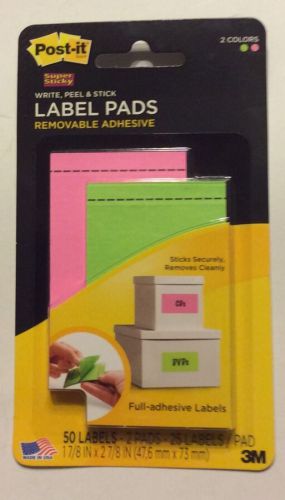 Post-it Removable Label Pads, 1-7/8&#034; x 2-7/8&#034;, Pink and Limeade, 100 Labels