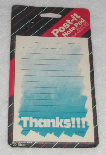 New! vintage 1987 3m post-it notes pad &#034;thanks!!&#034; lined - 30 sheets 6&#034; x 4&#034; usa for sale