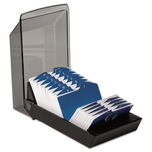 Covered tray card file w/24 a-z guides holds 500 2 1/4 x 4 cards, black for sale