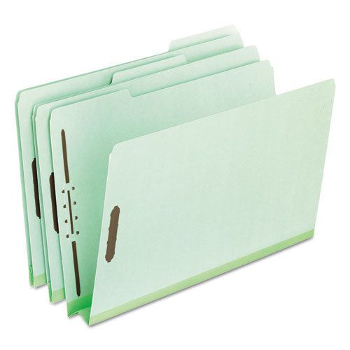 Pressboard Folders, 2 Fasteners, 2&#034; Expansion, 1/3 Cut, Legal, Green, 25/Box