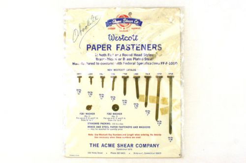 Acme shear co. westcott paper fasteners and washer sampler or display card for sale
