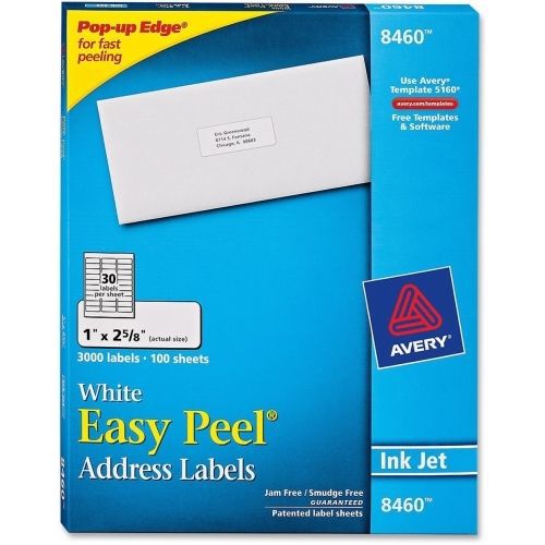 Avery Easy Peel Mailing Label -1&#034;Wx2.62&#034;L - 3000 / Box - Inkjet - White