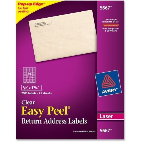Avery Easy Peel Mailing Label - 0.5&#034; Wx1.75&#034;L -2000/Box - Laser - Clear