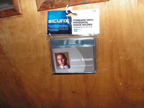Sicurix ~ 12 PACK ~Standard Vinyl Badge Holder, Horizontal, 3.5&#034; x 2.5&#034; , Clear