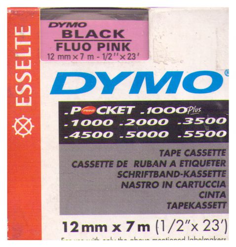 Dymo D1 Label Cassette - 12mm x 7m - 45025 BLACK on FLUORO PINK