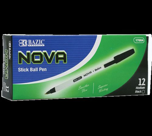 BAZIC Nova Black Color Stick Pen (12/Box), Case of 12