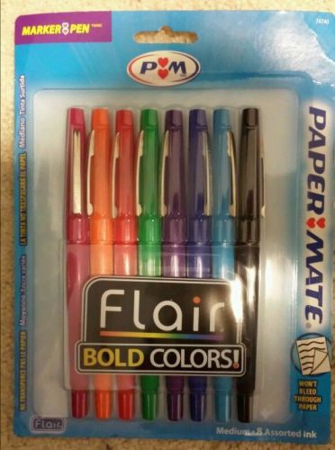 NEW 8 Pk Paper Mate Flair Bold Medium Felt Marker Pens Colored 74740 Papermate
