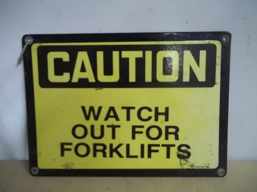 VINTAGE ADVERTISING METAL SIGN CAUTION WATCH OUT FOR FORKLIFTS 14&#034; X 10&#034; ESTATE