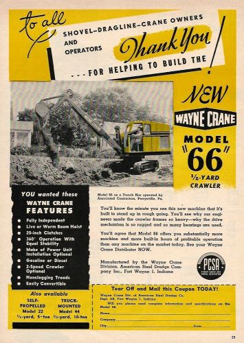 1949 Wayne Model &#034;66&#034; Trench Hoe ad, Assoc. Contractors, Perrysville, Pa, color