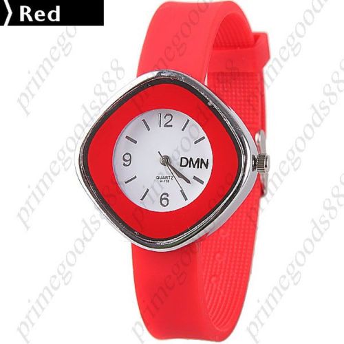 Diamond Shape Thin Rubber Lady Ladies Wrist Quartz Wristwatch Women&#039;s Red