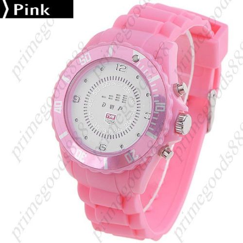 LED Digital Round Case Rubber Quartz Wrist Wristwatch Women&#039;s Pink