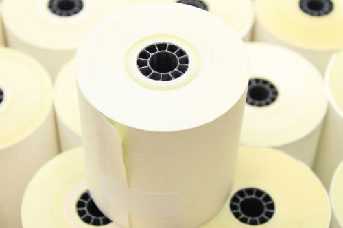 5 count white 3&#034; paper roll carbon copy print machine register receipt 32095 for sale