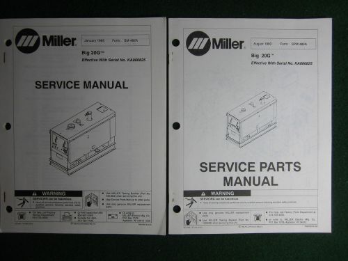 Miller Welder Generator Big 20G Service Repair Manual Parts Electrical KA886825