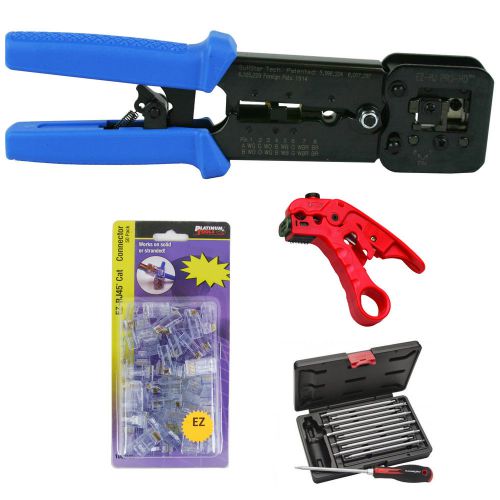 Platinum tools 100054 ez-rjpro crimp tool, cat5/5e crimp connectors, cutter, kit for sale