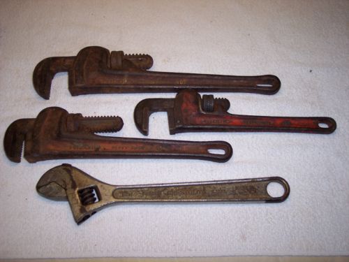 Ridgid heavy duty pipe wrench 14&#034; 12&#034; 10&#034; + crescent 12&#034; wrench for sale