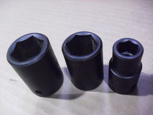 THREE !! Stanley 1/2&#034; Drive Impact Sockets  MADE IN USA