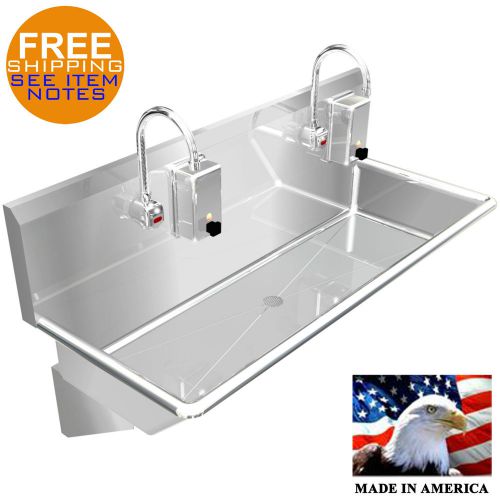 Wash up hand sink multistation 42&#034; 2 users electonic faucets stainless steel for sale