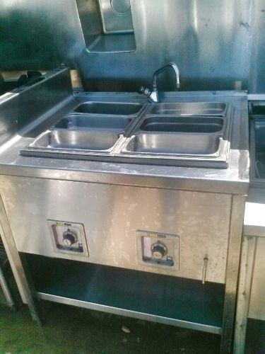 WELLS STAINLESS STEEL TABLE WITH DOUBLE WELLS HOT WARMER 33 Wx28  WITH BACK SINK
