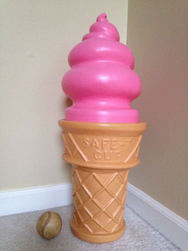 Large 26&#034; Pop Art Blow Mold Swirl Strawberry Ice Cream Cone Bank SAFE-T-CUP Rare