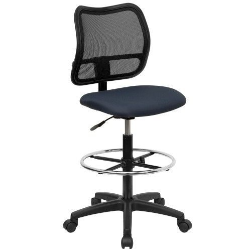 Flash Furniture WL-A277-NVY-D-GG Mid-Back Mesh Drafting Stool with Navy Blue Fab