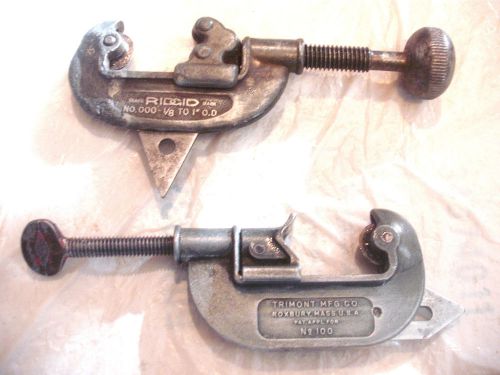 old used tools RIDGID NO.000 TRIMONT no.100 tube pipe cutter  1/8 to 1 inch od.