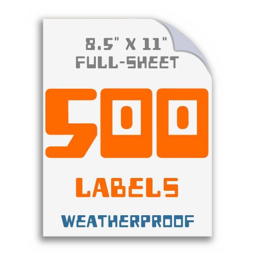 500 labels Waterproof Laser Label 8 1/2  x 11 Full Sheet Polyprop Tearproof White