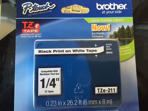 Brother P-Touch TZe-211 Label Tape 1/4&#034; Black Print/White Tape