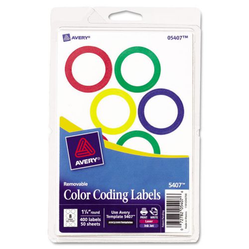 Print or write removable color-coding labels, 1-1/4 diameter, assorted, 400/bx for sale