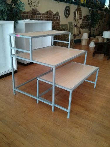 Nesting table retail 3 tier display table unit with metal frame and laminate top for sale