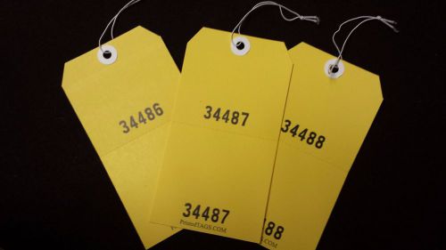 100, NUMBERED PERFORATED CLAIM HANG TAGS, SALE, AUCTION PAPER LABEL W/ STRINGS