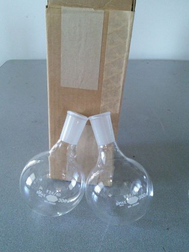 Lot of 2 new kimax 300ml, 24/40 round bottom boiling flask old stock 25285 lab for sale