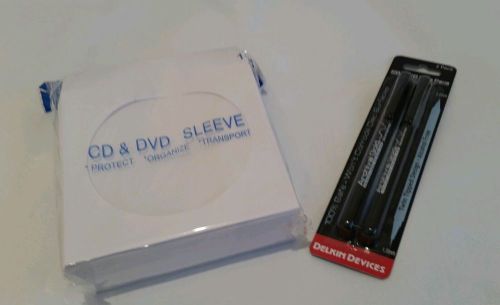 100 Premium White CD DVD Paper Sleeve Clear Window Flap + 2 Delkin CD DVD Penn