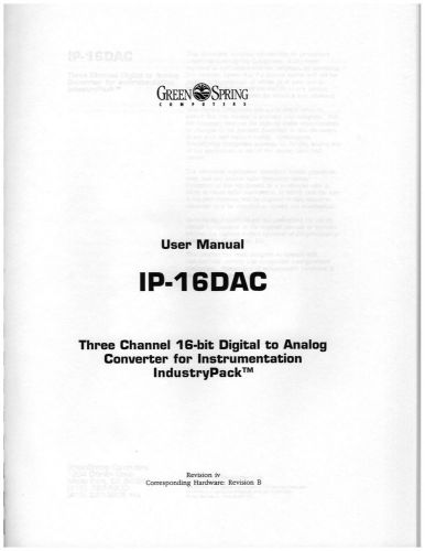 Greenspring Computer IP-DAC IndustryPack Module manual